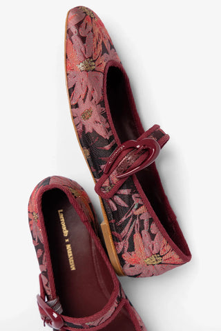 Larroudé by Markarian: Verona Ballet Flat Burgundy Floral Brocade Ballet Larroudé