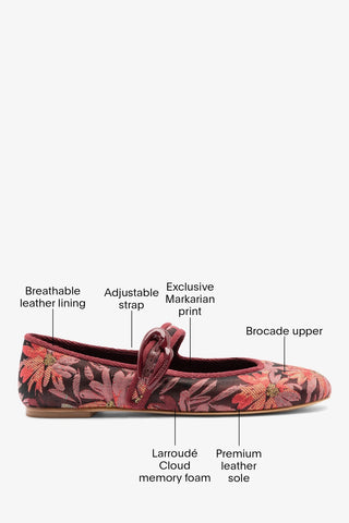 Larroudé by Markarian: Verona Ballet Flat Burgundy Floral Brocade Ballet Larroudé x Markarian