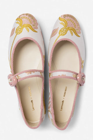 Larroudé by Markarian: Verona Ballet Flat Mist Floral Brocade Ballet Larroudé