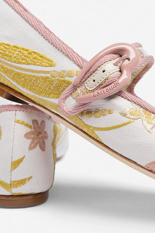Larroudé by Markarian: Verona Ballet Flat Mist Floral Brocade Ballet Larroudé