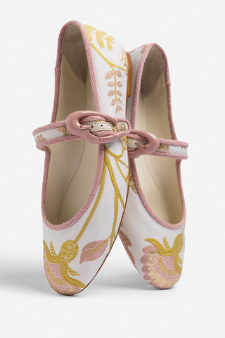Larroudé by Markarian: Verona Ballet Flat Mist Floral Brocade Ballet Larroudé