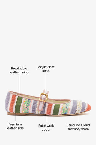 Larroudé x Tanner Fletcher: Ribbons & Ruffles Ballet Flat Multicolor Patchwork Ballet Larroudé x Tanner Fletcher