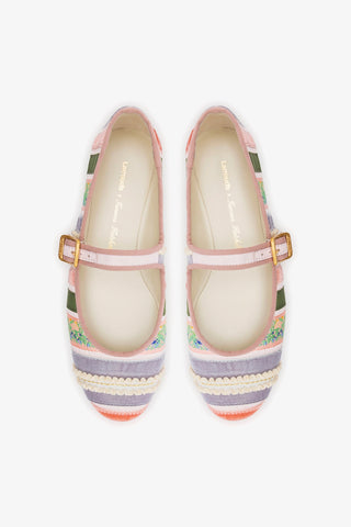 Larroudé x Tanner Fletcher: Ribbons & Ruffles Ballet Flat Multicolor Patchwork Ballet Larroudé x Tanner Fletcher