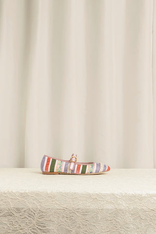Larroudé x Tanner Fletcher: Ribbons & Ruffles Ballet Flat Multicolor Patchwork Ballet Larroudé x Tanner Fletcher