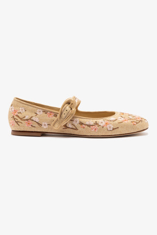 Verona Ballet Flat In Beige Sakura Printed Raffia