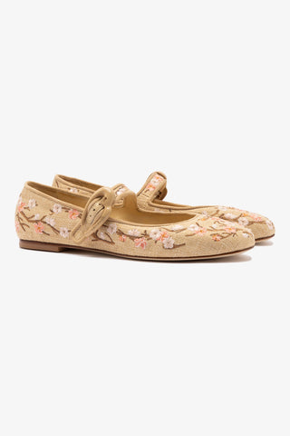 Verona Ballet Flat In Beige Sakura Printed Raffia