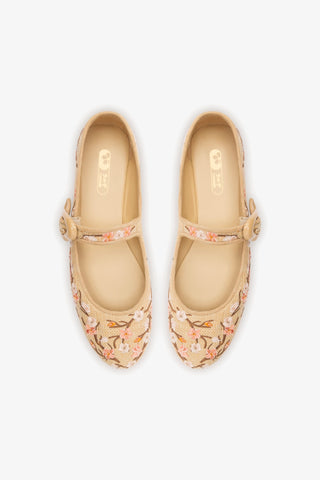 Verona Ballet Flat In Beige Sakura Printed Raffia