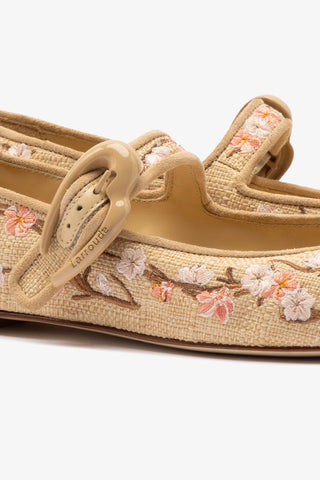 Verona Ballet Flat In Beige Sakura Printed Raffia