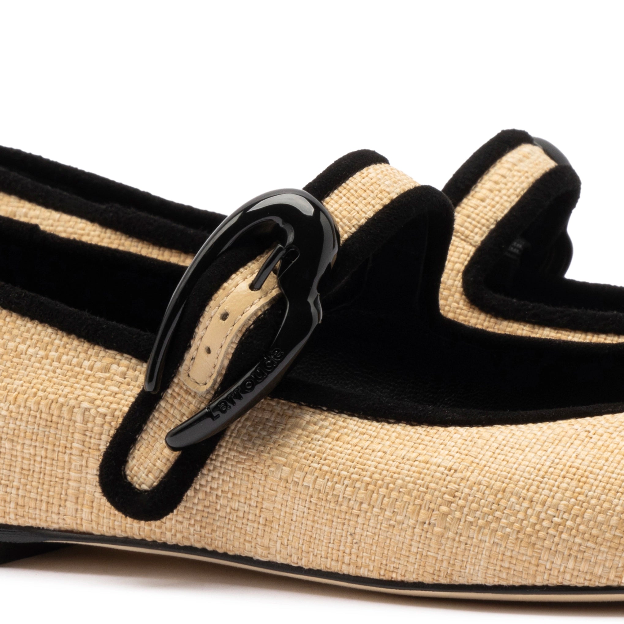 Verona Ballet Flat In Beige Raffia and Black Trimming