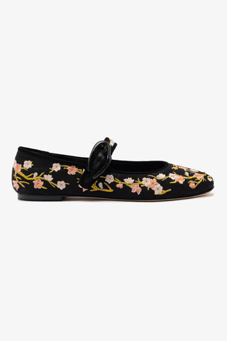 Verona Ballet Flat In Black Sakura Printed Fabric