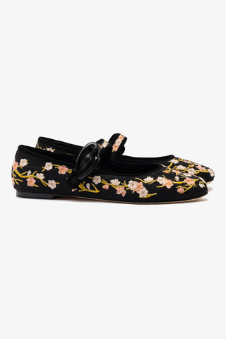 Verona Ballet Flat In Black Sakura Printed Fabric