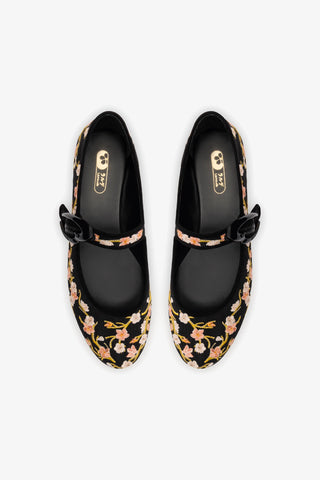 Verona Ballet Flat In Black Sakura Printed Fabric