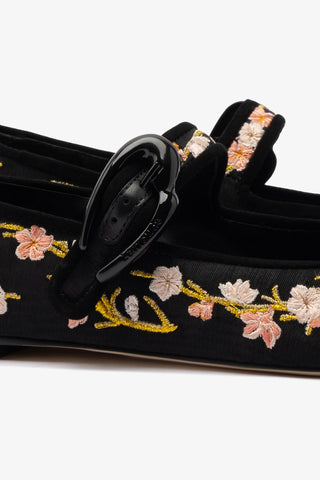 Verona Ballet Flat In Black Sakura Printed Fabric