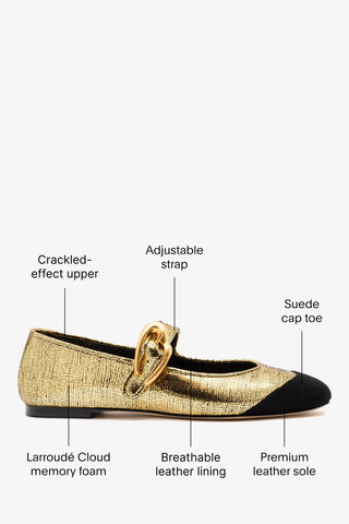 Verona Cap Ballet Flat Gold Leather and Black Suede Flat Larroudé