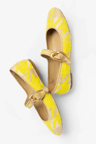 Verona Ballet Flat Yellow Printed Fabric Ballet Flat Larroude
