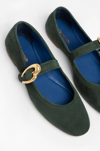 Verona Ballet Flat Deep Olivine Suede Ballet Larroudé