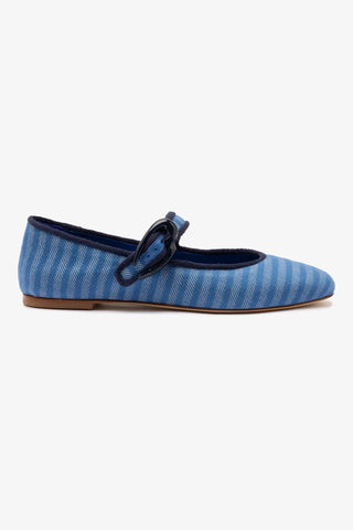 Verona Ballet Flat In Egyptian Blue Striped Fabric and Navy Trimming