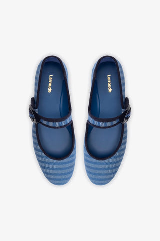 Verona Ballet Flat In Egyptian Blue Striped Fabric and Navy Trimming