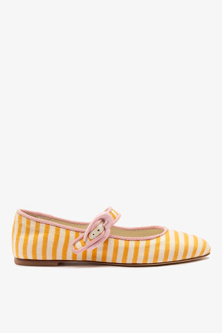 Verona Ballet Flat In Marigold and Natural Striped Fabric and Tulip Trimming Ballet Larroudé