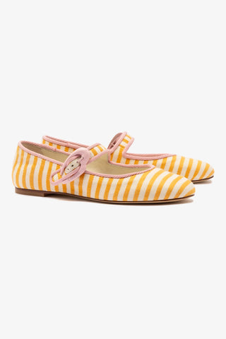 Verona Ballet Flat In Marigold and Natural Striped Fabric and Tulip Trimming