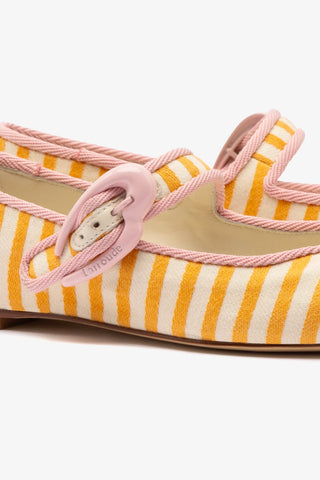 Verona Ballet Flat In Marigold and Natural Striped Fabric and Tulip Trimming