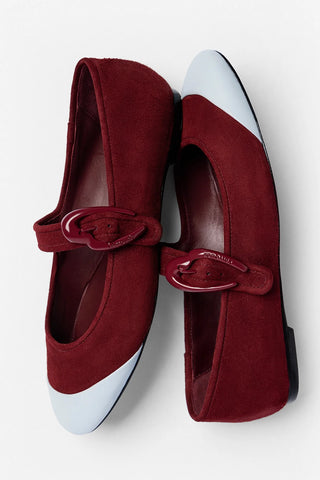 Verona Cap Ballet Flat Burgundy Suede and Maya Leather
