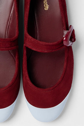 Verona Cap Ballet Flat Burgundy Suede and Maya Leather