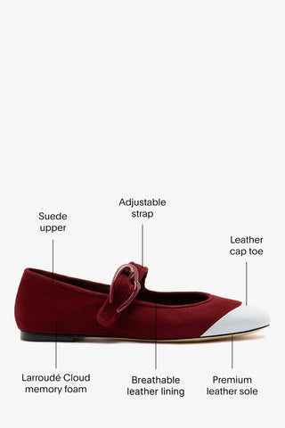Verona Cap Ballet Flat Burgundy Suede and Maya Leather