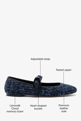 Verona Ballet Flat Midnight Blue Tweed Ballet Larroudé