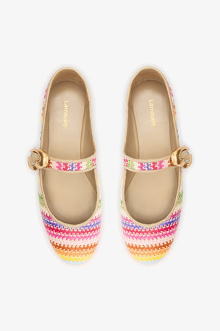 Verona Ballet Flat In Rainbow Raffia and Beige Leather