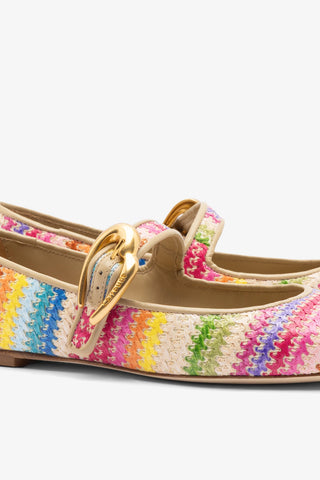 Verona Ballet Flat In Rainbow Raffia and Beige Leather