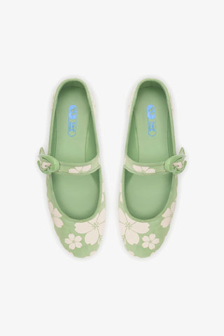 Verona Ballet Flat In Pistacchio Sakura Printed Suede