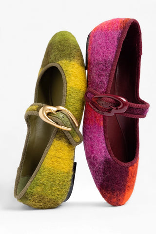 Verona Ballet Flat Plum Printed Felt Ballet Larroudé