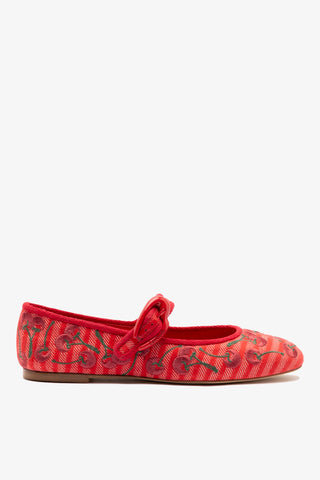 Verona Ballet Flat In Raspberry Striped Fabric and Cherry Embroidery
