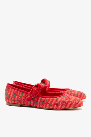 Verona Ballet Flat In Raspberry Striped Fabric and Cherry Embroidery