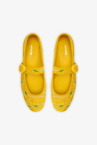 Verona Ballet Flat In Sunrise Striped Fabric and Sicilian Lemon Embroidery