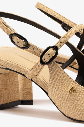 Georgina Pump In Beige Raffia and Black Trimming