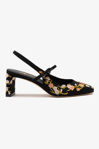 Georgina Pump In Black Sakura Printed Fabric