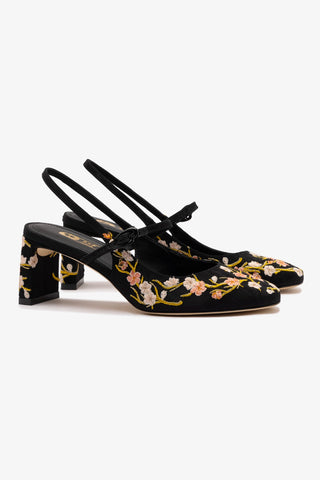 Georgina Pump In Black Sakura Printed Fabric