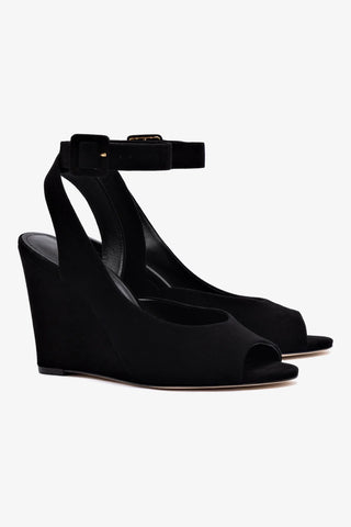 Deena By Larroudé Wedge Sandal In Black Suede