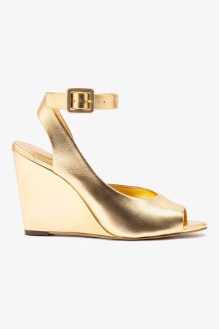 Deena By Larroudé Wedge Sandal In Gold Metallic Leather