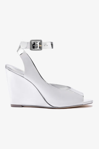 Deena By Larroudé Wedge Sandal In Silver Specchio