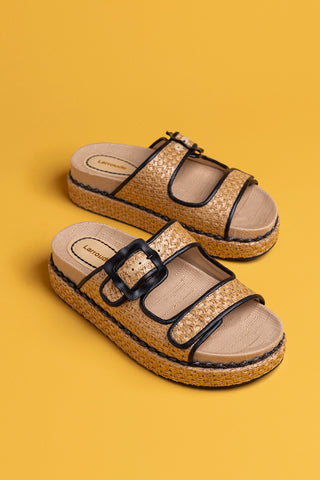 Maui Slide In Tapestry Natural Raffia and Black Trimming