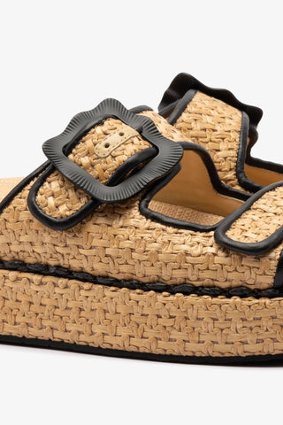 Maui Slide In Tapestry Natural Raffia and Black Trimming