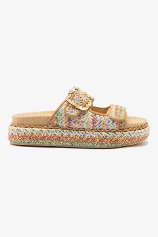 Maui Slide In Tapestry Rainbow Raffia and Beige Trimming