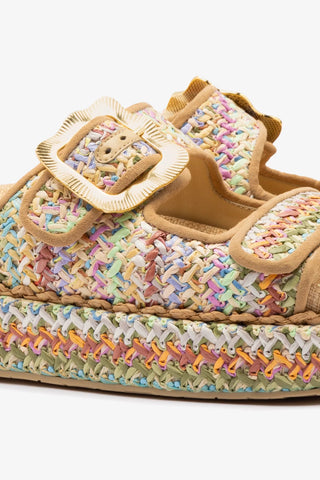 Maui Slide In Tapestry Rainbow Raffia and Beige Trimming