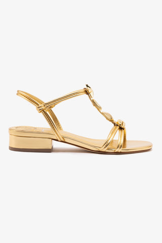 Shelly Flat Sandal In Gold Metallic Leather