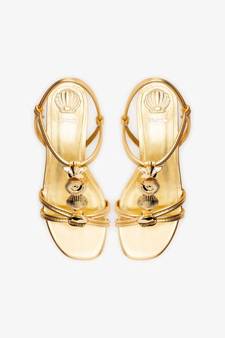 Shelly Flat Sandal In Gold Metallic Leather