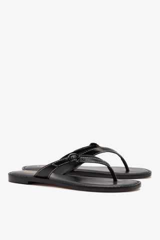 Mary Kate Flat Sandal In Black Leather Womens - Shoes - Flats Larroudé