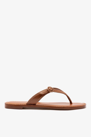 Mary Kate Flat Sandal In Caramel Leather